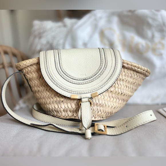 Chloe Marcie Small Basket Bag Raffia and Leather - Neutrals - Picture 2 of 16